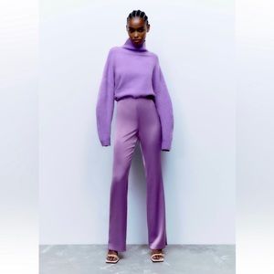 Zara Flared Satin-Effect Pants